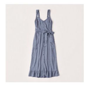 Abercrombie Ruffle Midi Dress in Blue Dot